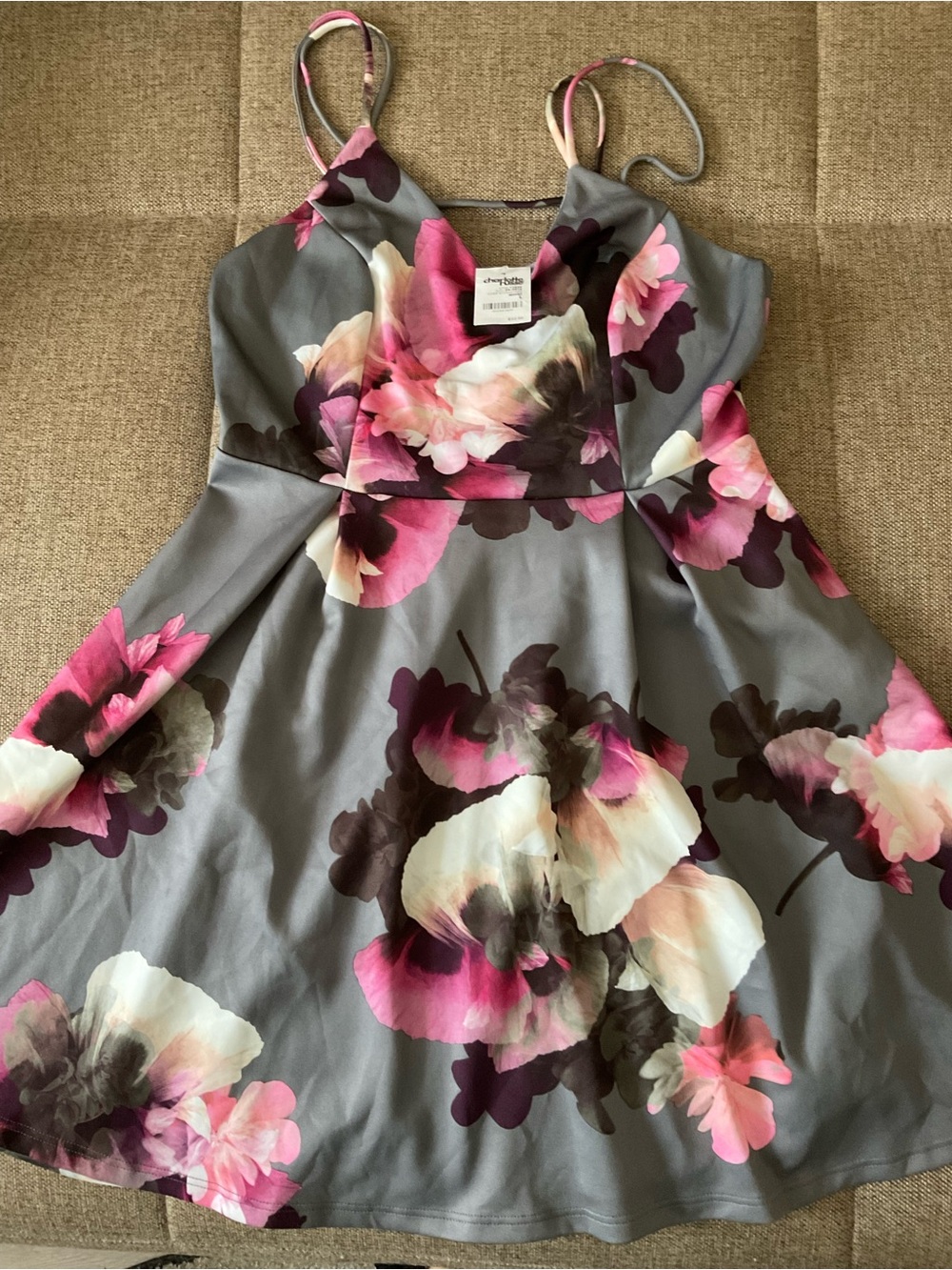 Charlotte Russe Gray Dress with Pink Floral Print
